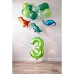 Patladı Gitti 3 Yaş Dinazor Set; Rakam Folyo, 3 Adet Mini Dinazor ve 10 Lu Balon - Açık Yeşil - Koyu Yeşil