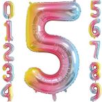 Patladı Gitti 5 Beş Rakam Gökkuşağı Folyo Balon 34" Inc 76 cm - Renkli