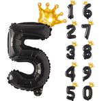 Patladı Gitti 5 Siyah Rakam Folyo 32"-34" inc Ve Kral Tacı Folyo Balon 10 inc
