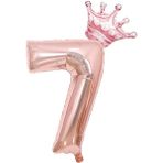 Patladı Gitti 7 Rakam Kral Tacı Rose Gold Folyo Balon Doğum Günü Parti Kutlama Seti