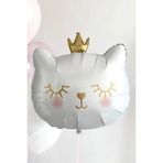 Patladı Gitti 76x 64.5 cm Taçlı Beyaz Kedi Folyo Balon