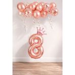 Patladı Gitti 8 Rakam Rose Gold Kral Tacı ve Konfetili Folyo Balon
