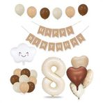 Patladı Gitti 8 Yaş Retro Doğum Günü Seti; Krem Rakam Folyo, Banner, Kalp Folyo ve Lateks Balon