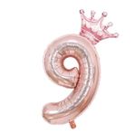 Patladı Gitti 9 Rakam Kral Tacı Rose Gold Folyo Balon Doğum Günü Parti Kutlama Seti
