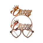 Patladı Gitti Birthday Queen Tac Gözlük Seti Rose Gold Renk Parti Aksesuar Doğum Günü Seti