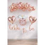 Patladı Gitti Bride To Be El Yazısı Rose Gold Renkli Tek Taş Yüzük ve Kalp Folyo Balon Seti