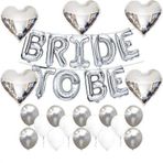 Patladı Gitti Bride To Be Gümüş Folyo Balon Seti, 5 Adet Kalp Folyo ve Lateks Balon