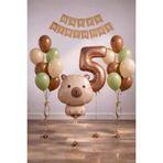 Patladı Gitti Capybara Temalı 5 Yaş Doğum Günü Balon Süsleme Seti – Karamel Doğal Ton Parti Seti