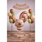 Patladı Gitti Capybara Temalı 6 Yaş Doğum Günü Balon Süsleme Seti – Karamel Doğal Ton Parti Seti