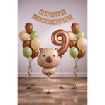 Patladı Gitti Capybara Temalı 9 Yaş Doğum Günü Balon Süsleme Seti – Karamel Doğal Ton Parti Seti