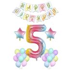 Patladı Gitti Gökkuşağı Konsepti 5 Yaş Rakam Yıldız Folyo Banner ve Makaron Balon Doğum Günü Parti Kutlama Seti