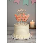 Patladı Gitti Gold Happy Birthday & Kelebek Pasta Süsü Seti (5 Parça)