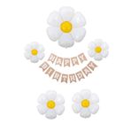 Patladı Gitti Happy Birthday Banner ve 5 Li Papatya Folyo Balon Seti Parti Kutlama Seti