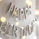 Patladı Gitti Happy Birthday Harf 13 Parça Gümüş Renk Folyo Balon Seti