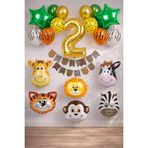 Patladı Gitti Safari Konsepti 2 Yaş Rakam Yıldız Folyo Banner ve Balon Zinciri Doğum Günü Parti Kutlama Seti
