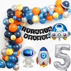 Patladı Gitti Uzay Temalı Doğum Günü Seti 5 Yaş; 4 Adet Folyo, 60 Lateks Balon, Banner, Balon Zinciri, Balon Bandı