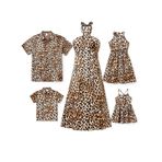 PATPAT Aile Eşleşen Yaz Kıyafetleri, Hawaii Tatil Kadın Plaj Elbisesi, Kız Çocuk Sundress, Erkek ve Erkek Düğmeli Gömlek, Kahverengi Leopar, XXL