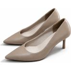 Patron Shoes Hakiki Deri Stiletto 6 cm Topuklu Zarif Sivri Burun Kadın Ayakkabı - Vizon