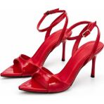 Patron Shoes Ince Bantlı Bilekten Bağlamalı Kadın Topuklu Sandalet Şık & Zarif Stiletto - Kırmızı