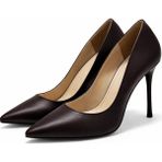 Patron Shoes Kadın Hakiki Deri 10 cm Ince Topuklu Stiletto Sivri Burun Şık Klasik Günlük ve Abiye Ayakkabı - Kahverengi