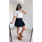 Patuta Butik LACİVERT PİLELİ SLİM FİT MİNİ ETEK - Lacivert - 36