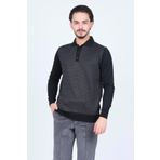 Pave 4533224 Siyah Desenli Polo Yaka Triko Yün Erkek Kazak