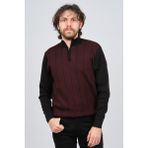 Pave 4539190 Bordo Çizgi Desenli Fermuarlı Yün Erkek Kazak