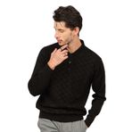 Pave Desenli Yün Kazak, M, 8045320208144, Siyah, Erkek