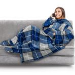 PAVILIA Kadın Erkek Yetişkinler için Kollu ve Ayak Cepli Polar Battaniye, Giyilebilir Battaniye Kollu Atma Şal, Peluş Sarılma Uyku Pod Snuggle Battaniye Bornoz, Rahat Hediye Fikirleri Eşi Anne, Ekose