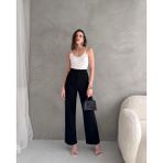Paw Garage Kadın Lunor Beli Cırtlı Palazzo Pantolon, Likralı Yüksek Bel Pantolon - Siyah