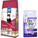 Paw Paw Gourmet 15 kg Yetişkin Kedi Maması + Proline 20 lt Lavantalı Bentonit Kedi Kumu