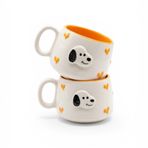 Pawicci 2'li El Yapımı Seramik Kupa Seti, Kedi Desenli Kalp Motifli Stoneware Mug, 200 ml, Kırmızı İçli Doğal Seramik, Çay Kahve Bardağı, Kedi Severlere Hediye (TURUNCU)