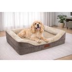 Pawiyans Bolster Üst Kalite Köpek Yatağı 6,5 ve 10 cm Süngerli Kılıflı Sıvı Geçirmez Alezli 2 Fermuarlı - Kahve - Bej - 69 x 92 cm