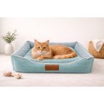 Pawiyans Üst Kalite Kedi-Köpek Yatağı. Kaydırmaz Taban ,yıkanabilir Kılıf 2 FERMUARLI,%100 Elyaflı. - Su Yeşili - 71 x 84 cm