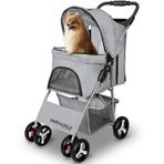 Paws & Pals 4 Wheeler Elite Jogger Evcil Hayvan Arabası Kedi/Köpek Kolay Yürümek Katlanır Seyahat Taşıyıcı, Gri