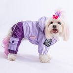 Pawstar BiColor Lila-Mor Polarlı Su Geçirmez Küçük Irk Köpek Yağmurluk Tulum (L)