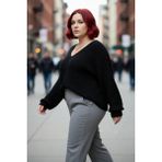 PayBuy Büyük Beden Kadın V Yaka Düz Selanik Dokuma Kalın Akrilik Triko Kazak Kış Şıklığı Için Ideal - Siyah - 6XL