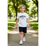 PayBuy Erkek Çocuk Brooklyn Baskılı Pamuklu T Shirt ve Şort Takımı Kaliteli Şık Rahat - Ekru - 4 - 5 Yaş