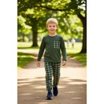 PayBuy Erkek Çocuk Pamuklu Örme Ekose Desenli Uzun Kollu Pijama Takımı Kaliteli Şık Rahat - Haki - 10 - 11 Yaş