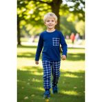 PayBuy Erkek Çocuk Pamuklu Örme Ekose Desenli Uzun Kollu Pijama Takımı Kaliteli Şık Rahat - Lacivert - 6 - 7 Yaş
