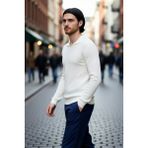 PayBuy Erkek Ekru Fitted Polo Yaka Uzun Kollu Ince Triko Kazak Basic Şık Günlük Kombinler Için Ideal