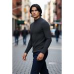 PayBuy Erkek Fitted Dar Kalıp Dik Yaka Uzun Kol Fitilli Triko Kazak Kış Günleri Için Şık ve Rahat Seçim - Antrasit - 2XL