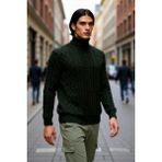 PayBuy Erkek Fitted Kalıp Triko Balıkçı Yaka Saç Örgü Desenli Kalın Standart Kol Günlük Şık Kazak - Haki - XL