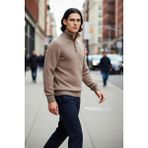 PayBuy Erkek Gri Fitted Kesim Düğmeli Dik Yaka Kalın Triko Kazak Kışlık Günlük Kombinler Için Şık Seçim - Vizon - 2XL