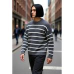 PayBuy Erkek Oversize Bisiklet Yaka Çizgili Selanik Dokuma Kalın Akrilik Kışlık Kazak Konforlu Stil - Antrasit - XL