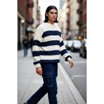 PayBuy Erkek Oversize Geniş Kalıp Bisiklet Yaka Çizgili Akrilik Triko Kazak Soğuk Kış Günleri Için Ideal - Indigo - M
