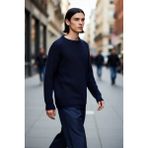 PayBuy Erkek Oversize Kalıp Bisiklet Yaka Basic Selanik Dokulu Kalın Triko Kazak Kışlık Günlük Giyim Için - Lacivert - XL