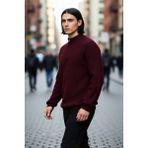 PayBuy Erkek Regular Kalıp Düz Akrilik Triko Yarım Fermuarlı Dik Yaka Büyük Beden Kazak Kaliteli Şık - Bordo - 4XL