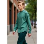 PayBuy Erkek Slim Fit Hakim Yaka Düz Desen Uzun Kollu Pamuklu Keten Görünümlü Şık Casual Gömlek Spor - XL