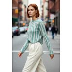 PayBuy Kadın Basic Akrilik Regular Kalıp Crop Uzun Kollu Bisiklet Yaka Zebra Desenli Triko Kazak Kaliteli - Mint
